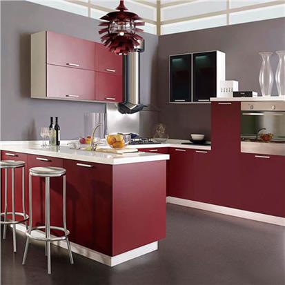 Customised design house hotel office interior modern small set wine red color kitchen cabinet  HS-KC227