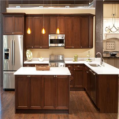 Custom made natural hard wooden furniture design whole set walnut color solid wood kitchen cabinet  HS-KC54