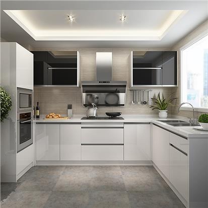 Custom modern furniture design prefab white color high gloss finish aluminum alloy metal modular kitchen cabinets sets  HS-KC237