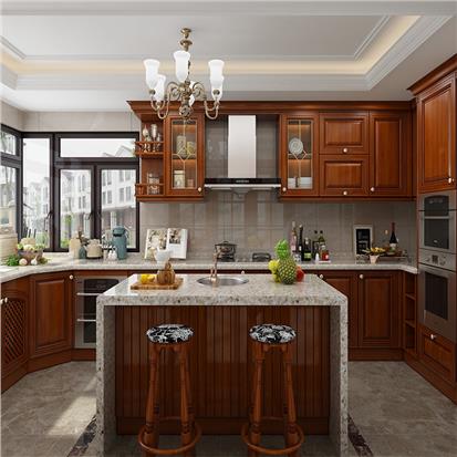 China foshan readymade hanging cabinet designs european style complete set luxury cherry solid wood kitchen cabinets with island  HS-KC140