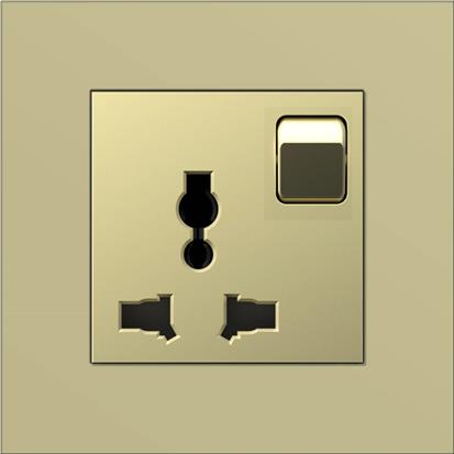 Champagne color surface 3 pin multi plug eu wall power socket  A6-1 way switch multi-function socket