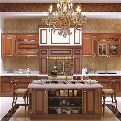 House dining room cabinets furniture designs modern complete set walnut color oak solid wood modular kitchen cabinet  HS-KC106