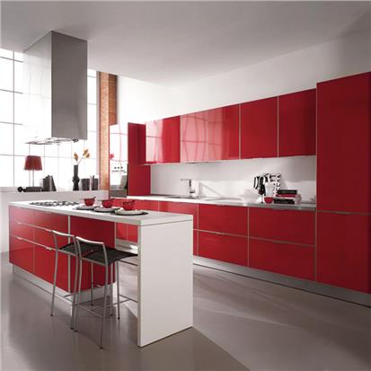 Modern glossy finish aluminium profile cabinets furniture desgin readymade high gloss red lacquer metal aluminum kitchen cabinet  HS-KC44