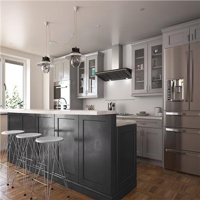 American classic grey mdf wood modular kitchen cabinets design water resistant gray shaker plywood carcass kitchen cabinet  HS-KC68