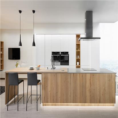 European style wooden fitted kitchen cabinetry set design modern white melamine wood modular kitchen cabinet design  HS-KC57