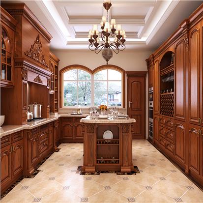Custom made european usa kitchen cabinet classical design complete set royal luxury solid wood carved kitchen cabinet  HS-KC204