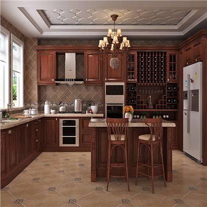 Home pantry cabinets furniture design luxurious solid wood island kitchen unit cabinet with granite marble top  HS-KC120