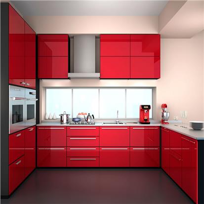 Foshan manufacturer custom modern full sets designs high gloss finish red acrylic kitchen cabinets  HS-KC192
