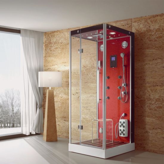 900X900mm Red Crystal Glass One Person Bathroom Shower Cabin Turkish Steam Room