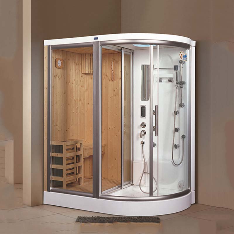 Shower Cubicle with Wood Dry Steam Sauna Room 1 Person